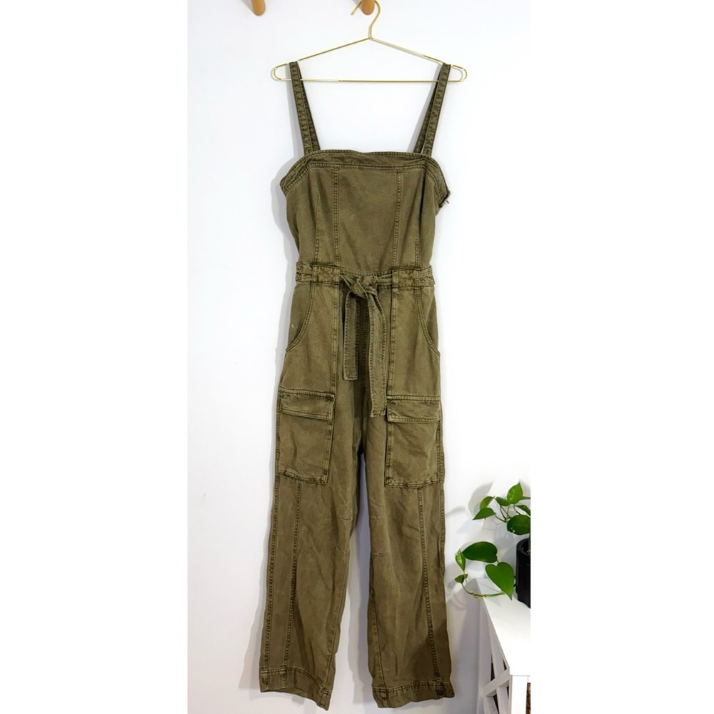 Free People Go West Utility Jumpsuit Army Sage Military Green Belted Fall Large - Picture 4 of 16